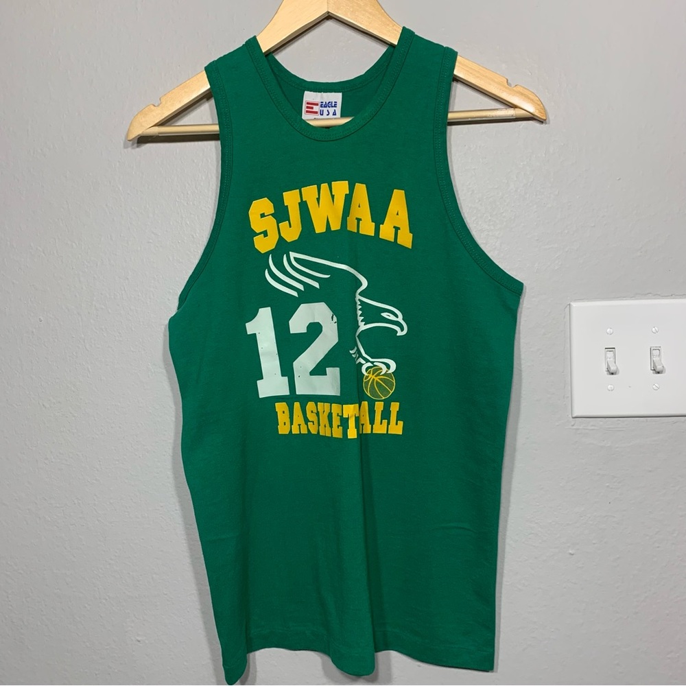 Vintage 90s Green/Yellow Basketball Tanktop Single Stitch Small‎